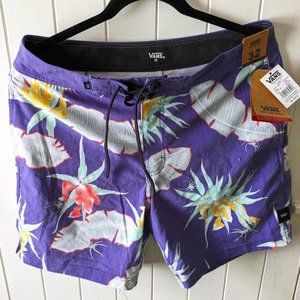 Vans Off The Wall Mens Board Shorts Size 32 Purple Floral -New